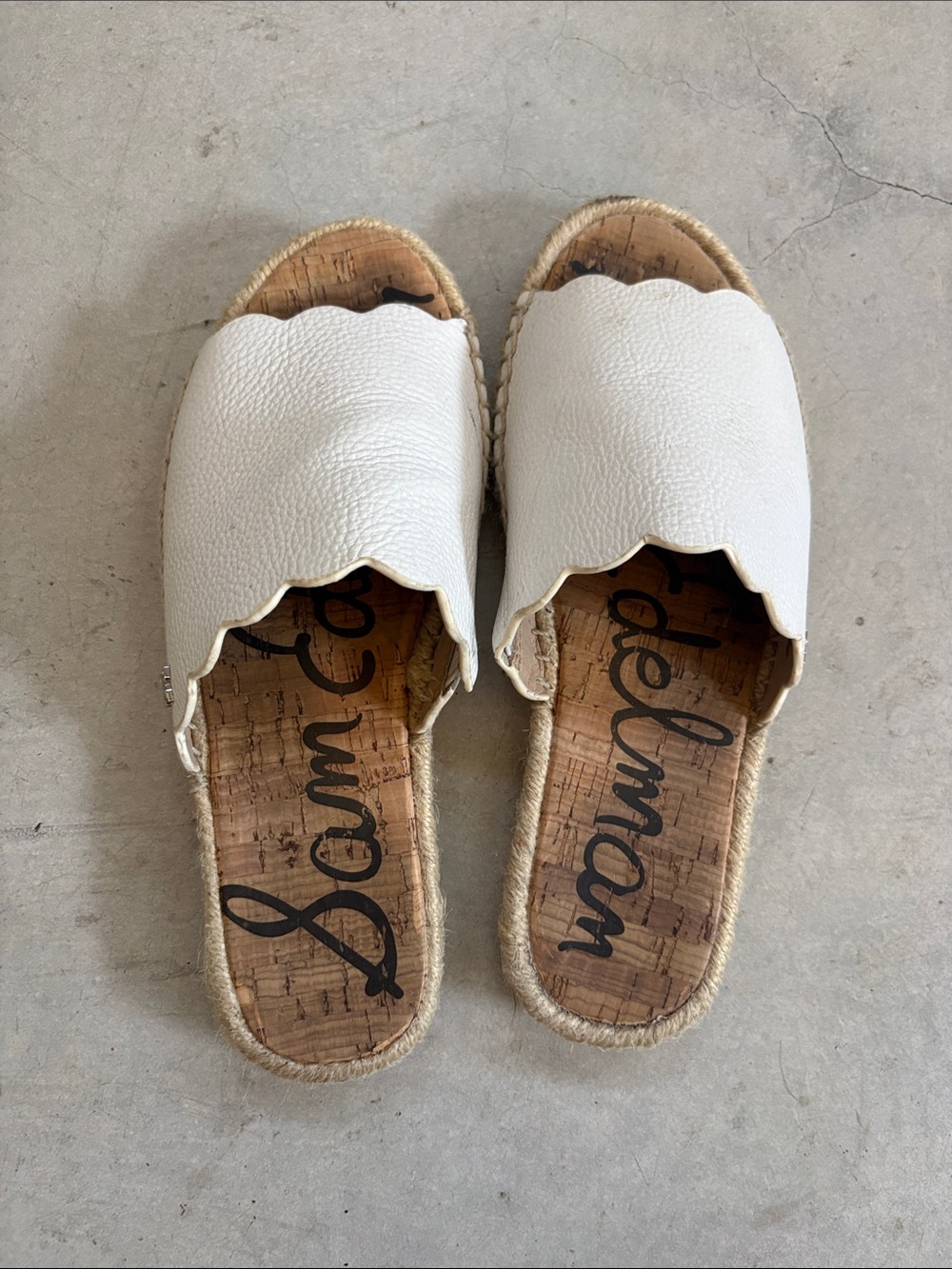 Sam Edelman White Scalloped Leather Slide Mules